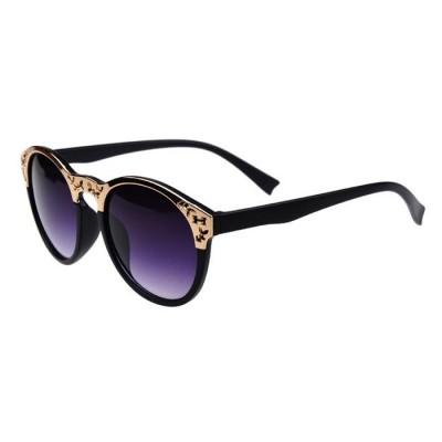 Women's Designer Cat Eyes Gold Sun Glasses - BLACK FRAME PURPLE